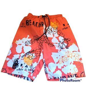 Beach Ray's  orange swim trunks